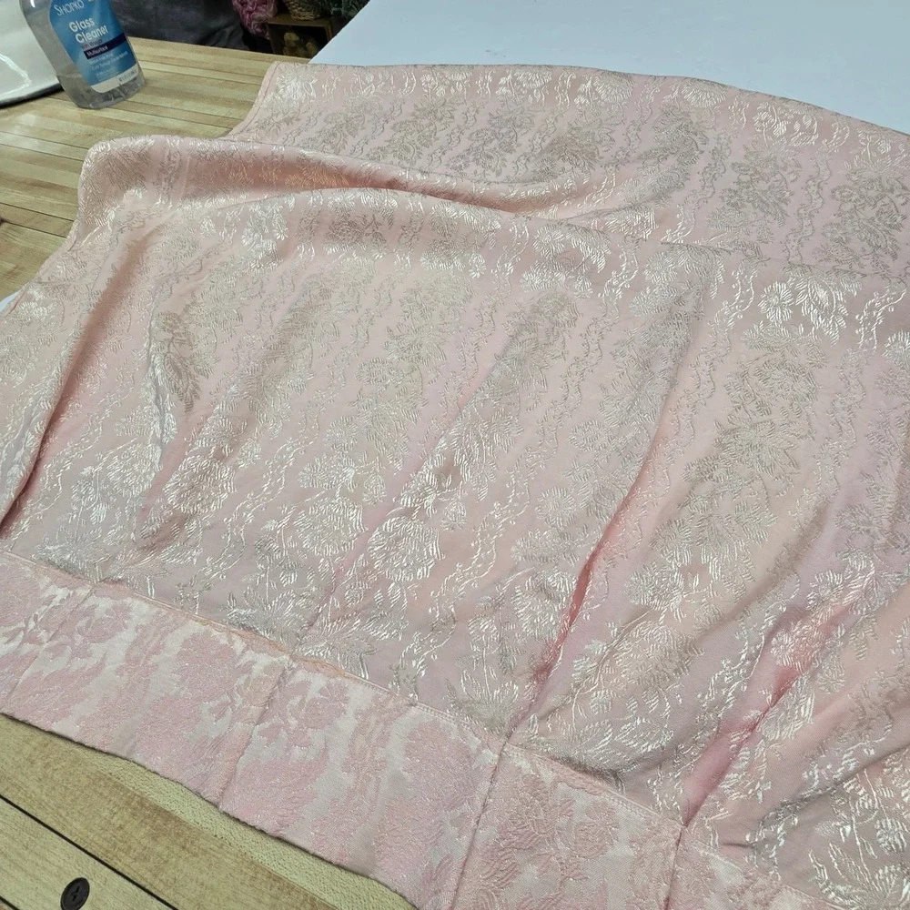 Vintage Damask Curtain Panels 4pc Pink Pinch Pleat Floral Brocade Window Decor